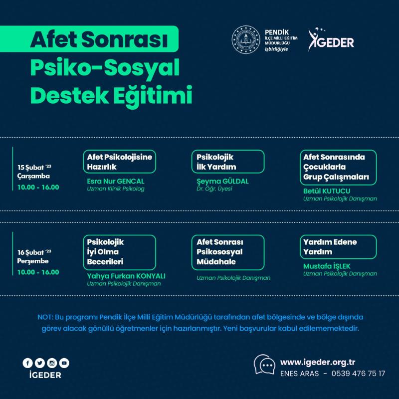 Afet Sonrası Psiko-Sosyal Destek Eğitimi  EĞİTİMCİNİN EĞİTİMİ PROGRAMI